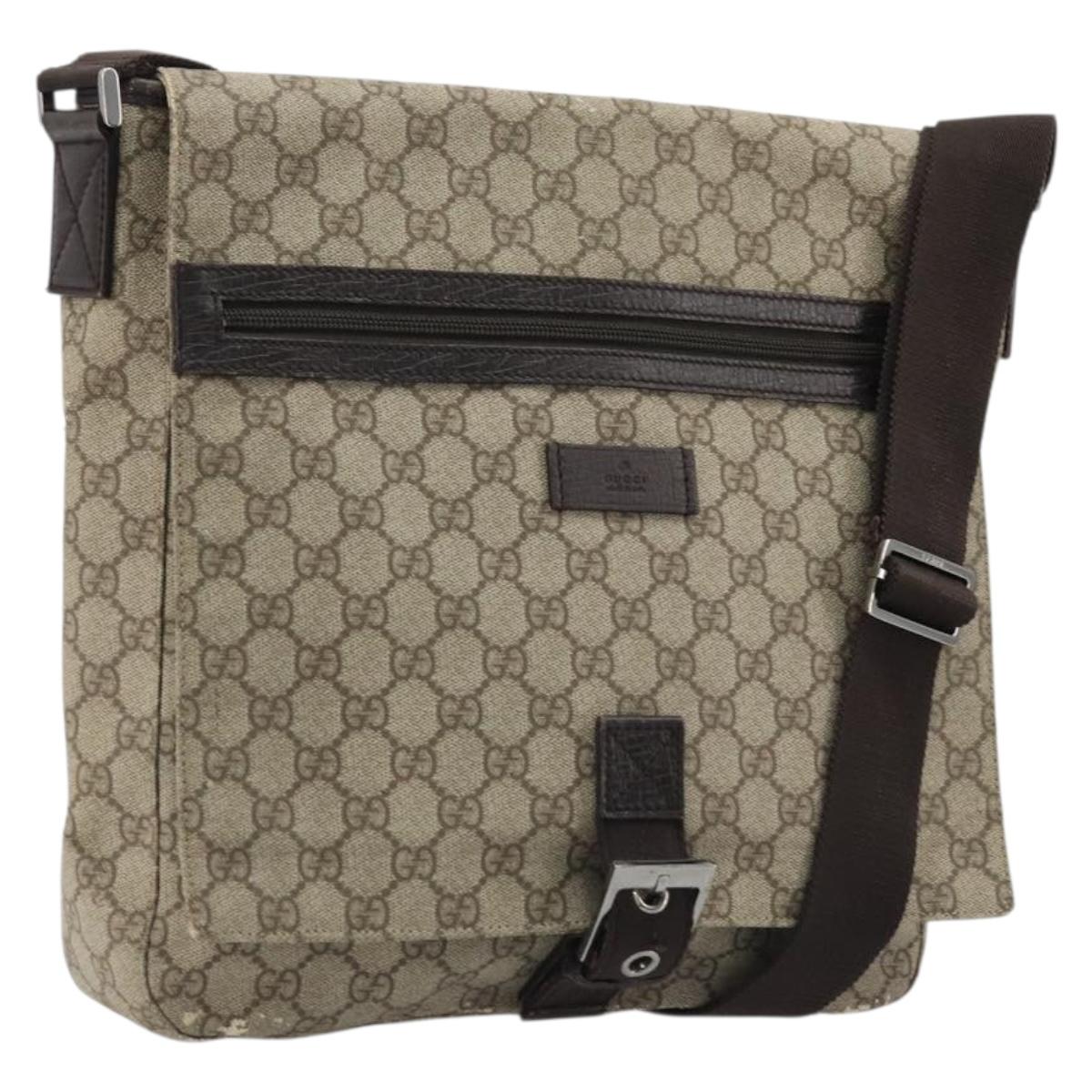 GUCCI GG Supreme Shoulder Bag PVC Beige Silver 141194 Auth bs34393