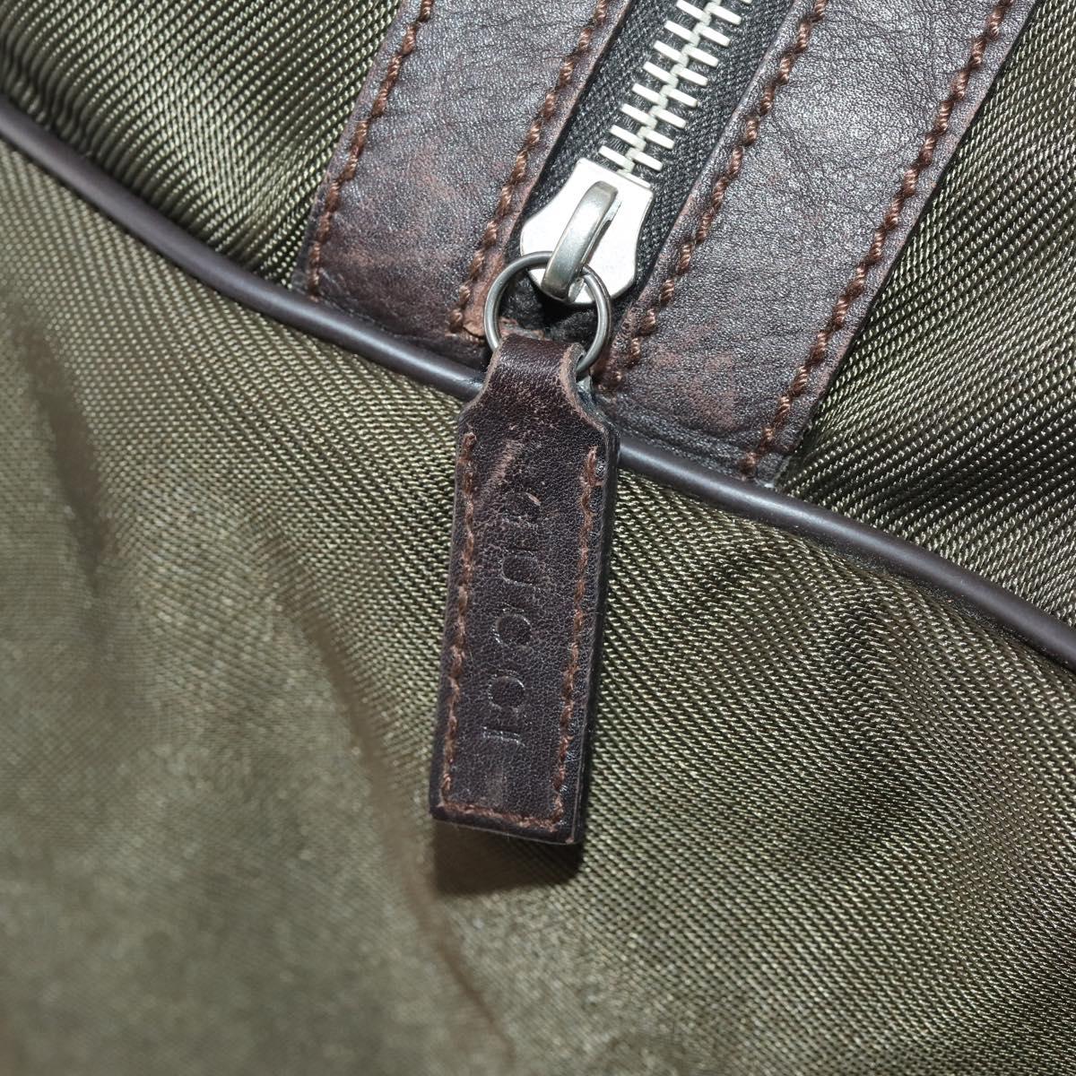 GUCCI Boston Bag Nylon Khaki Silver 012 8657 3754 Auth bs34394