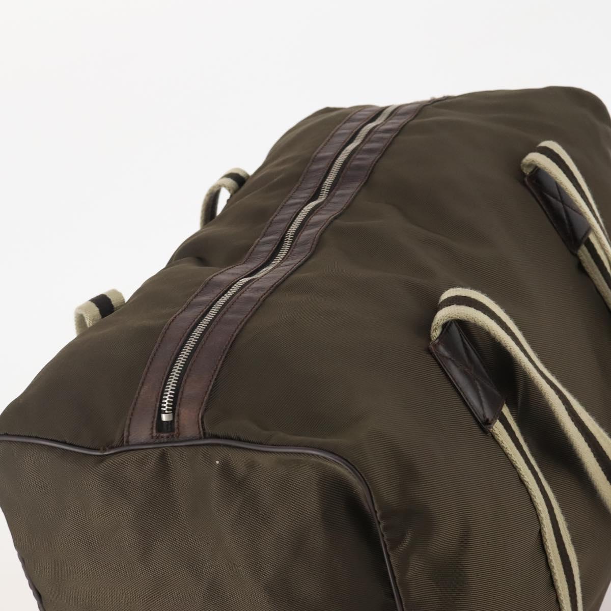 GUCCI Boston Bag Nylon Khaki Silver 012 8657 3754 Auth bs34394
