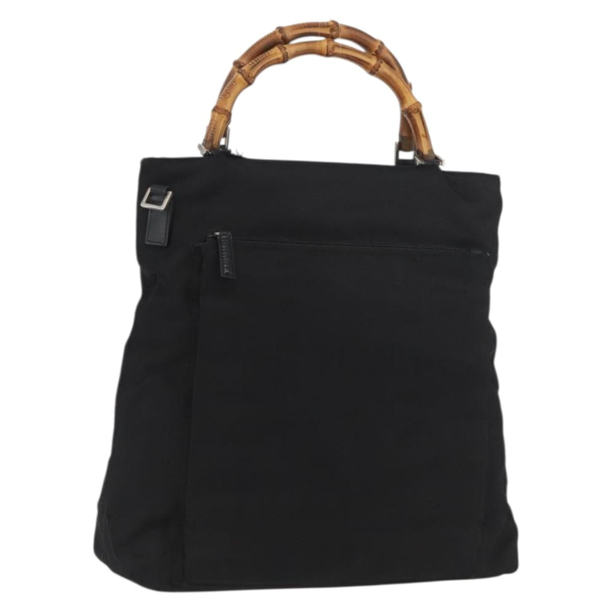 GUCCI Bamboo Hand Bag Nylon Black Silver 002 3754 0506 Auth bs34395