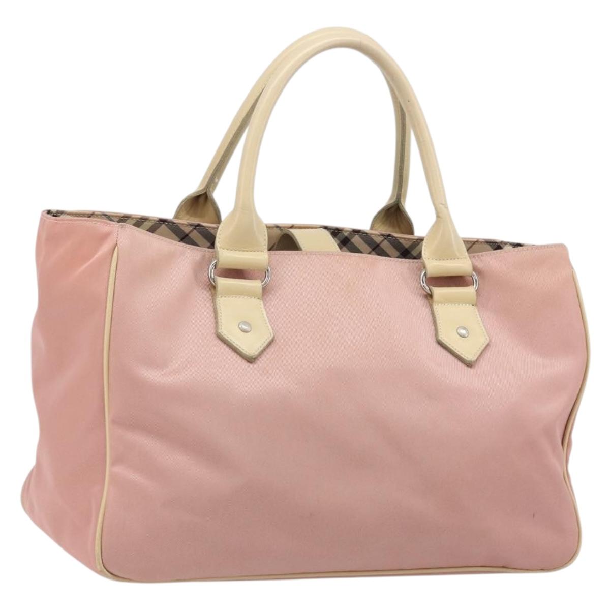 BURBERRY Nova Check Blue Label Hand Bag Nylon Pink Silver Auth bs34398