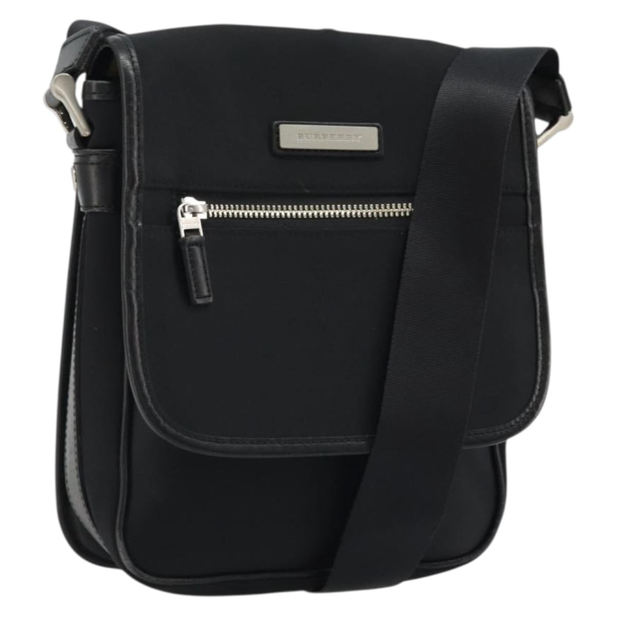 BURBERRY Shoulder Bag Nylon Black Silver Auth bs34401