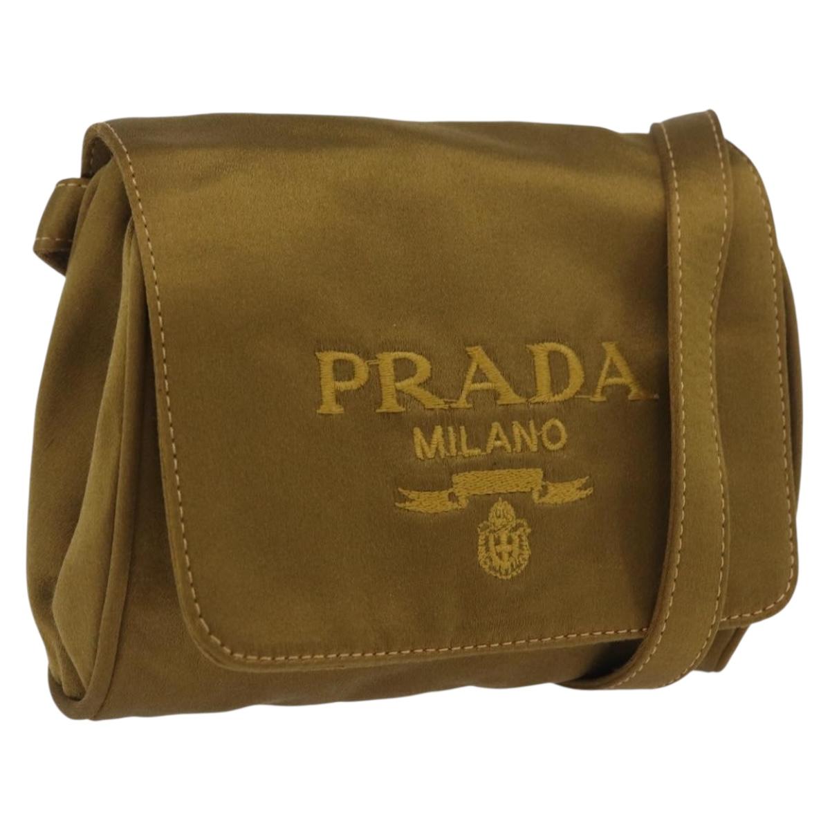 PRADA Shoulder Bag Satin Khaki Gold Auth bs34407