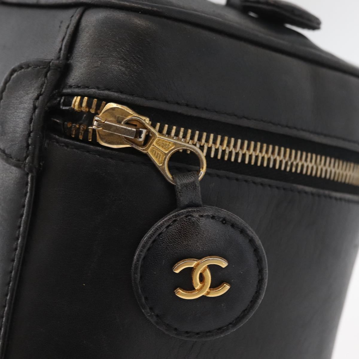 CHANEL Bicolore Vanity Hand Bag Leather Black Gold CC Auth bs34409