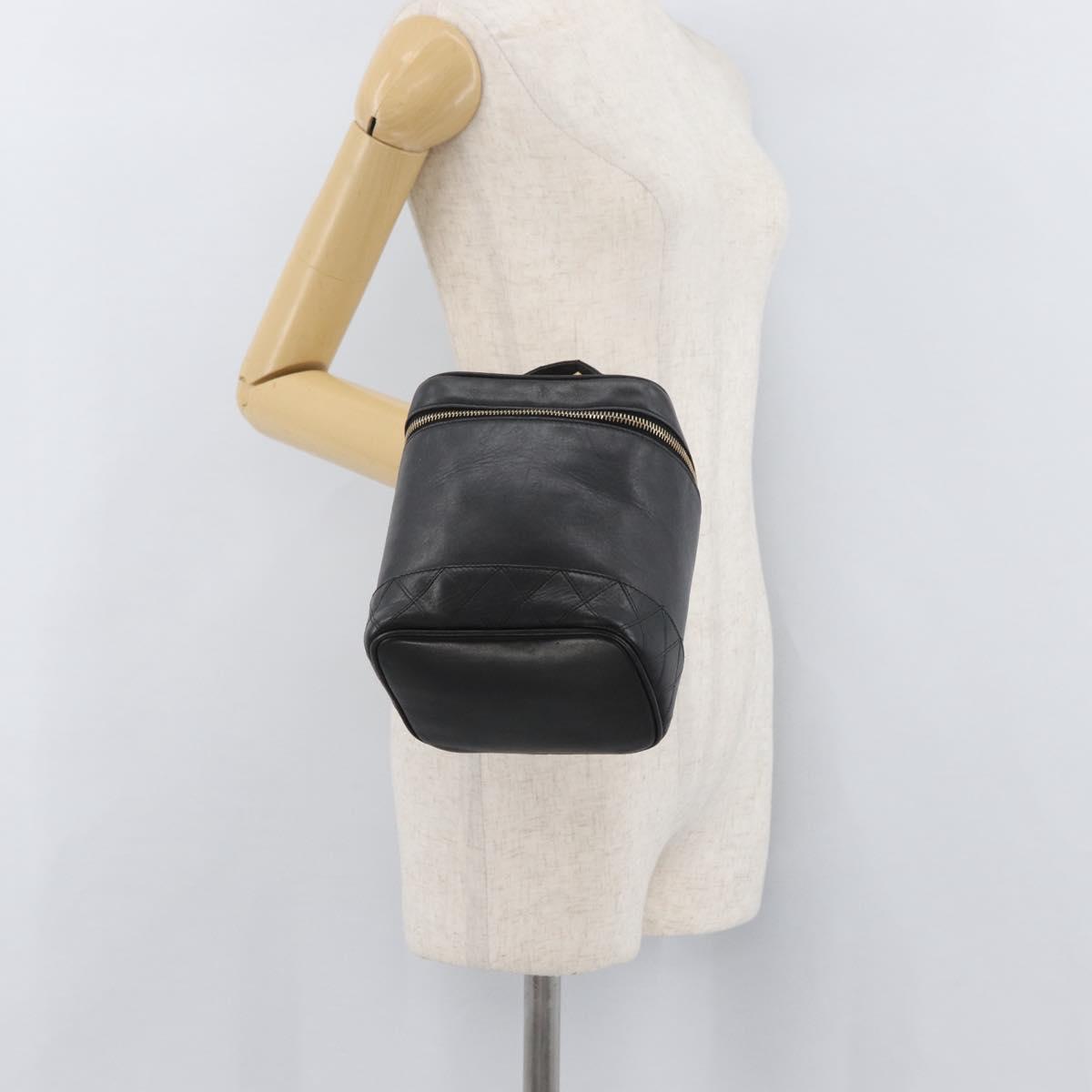 CHANEL Bicolore Vanity Hand Bag Leather Black Gold CC Auth bs34409
