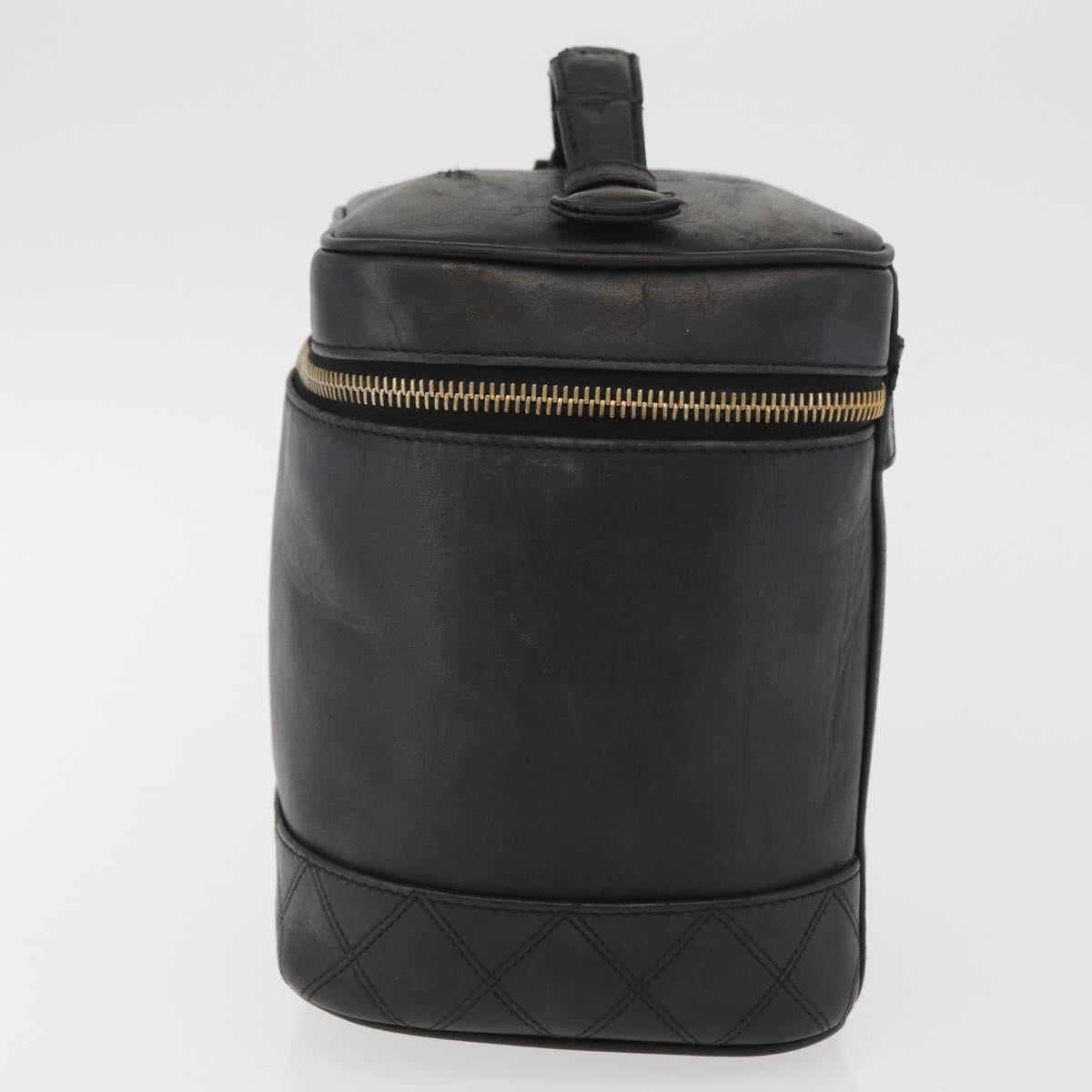 CHANEL Bicolore Vanity Hand Bag Leather Black Gold CC Auth bs34409