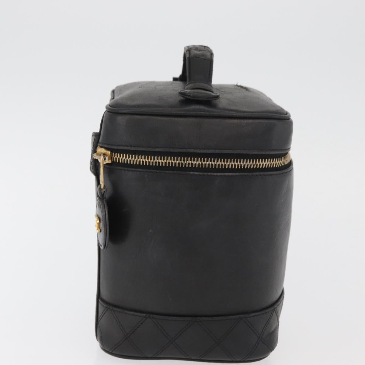 CHANEL Bicolore Vanity Hand Bag Leather Black Gold CC Auth bs34409