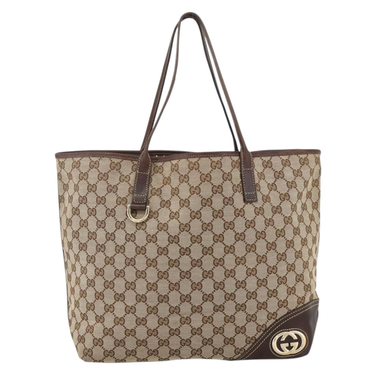 GUCCI GG Canvas Tote Bag Beige Gold 169945 Auth bs34421