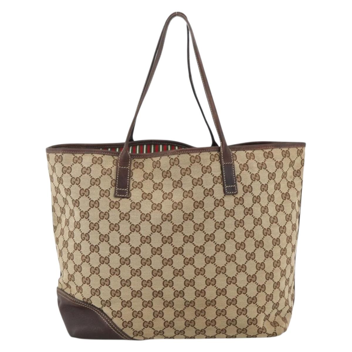 GUCCI GG Canvas Tote Bag Beige Gold 169945 Auth bs34421