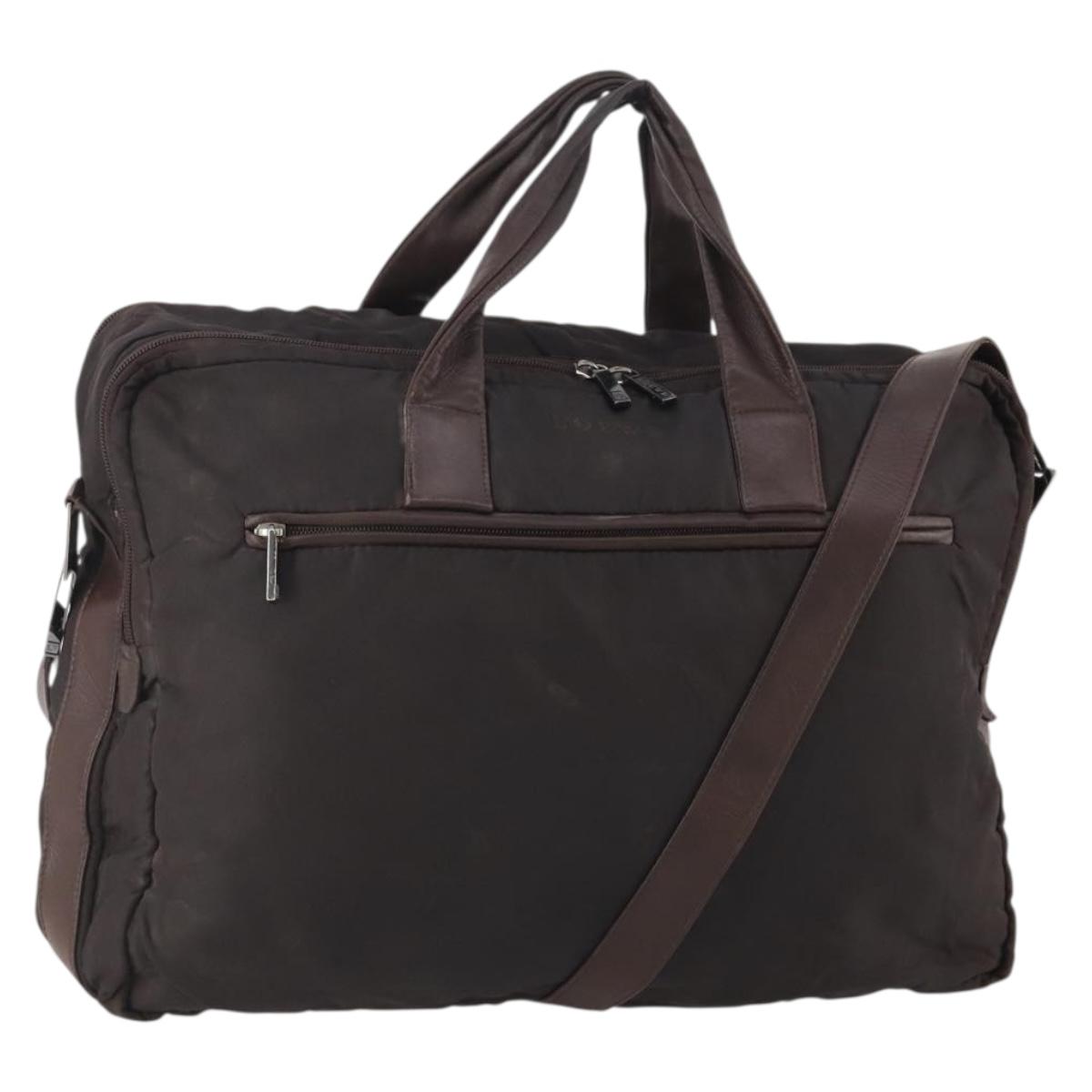 LOEWE Business Bag Nylon 2way Brown Silver Auth bs34429