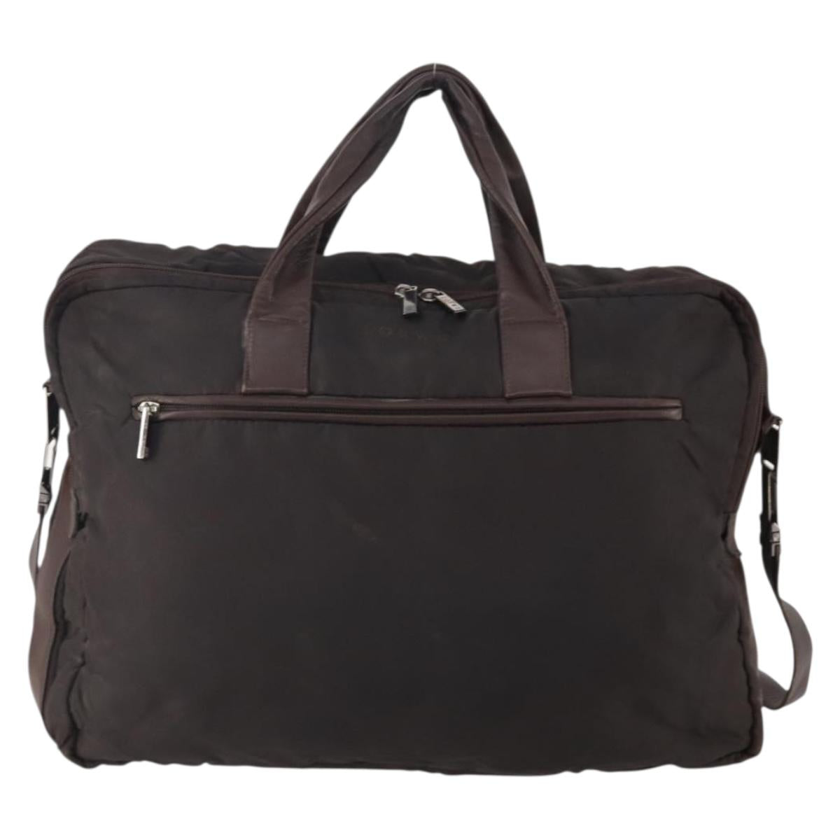 LOEWE Business Bag Nylon 2way Brown Silver Auth bs34429