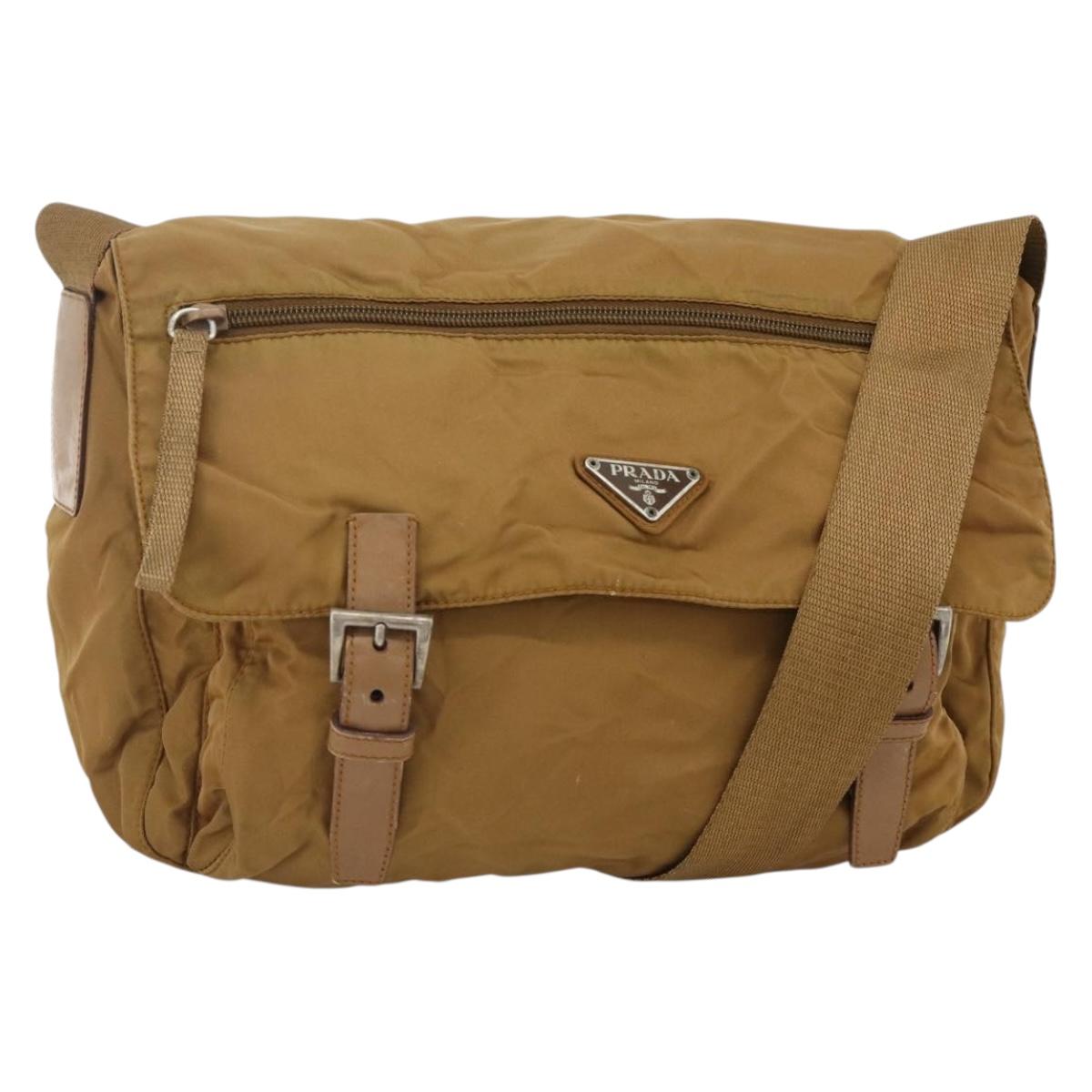 PRADA Shoulder Bag Nylon Brown Silver Auth bs34431