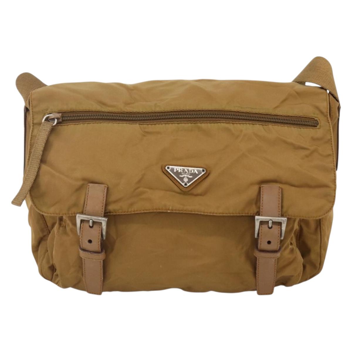 PRADA Shoulder Bag Nylon Brown Silver Auth bs34431