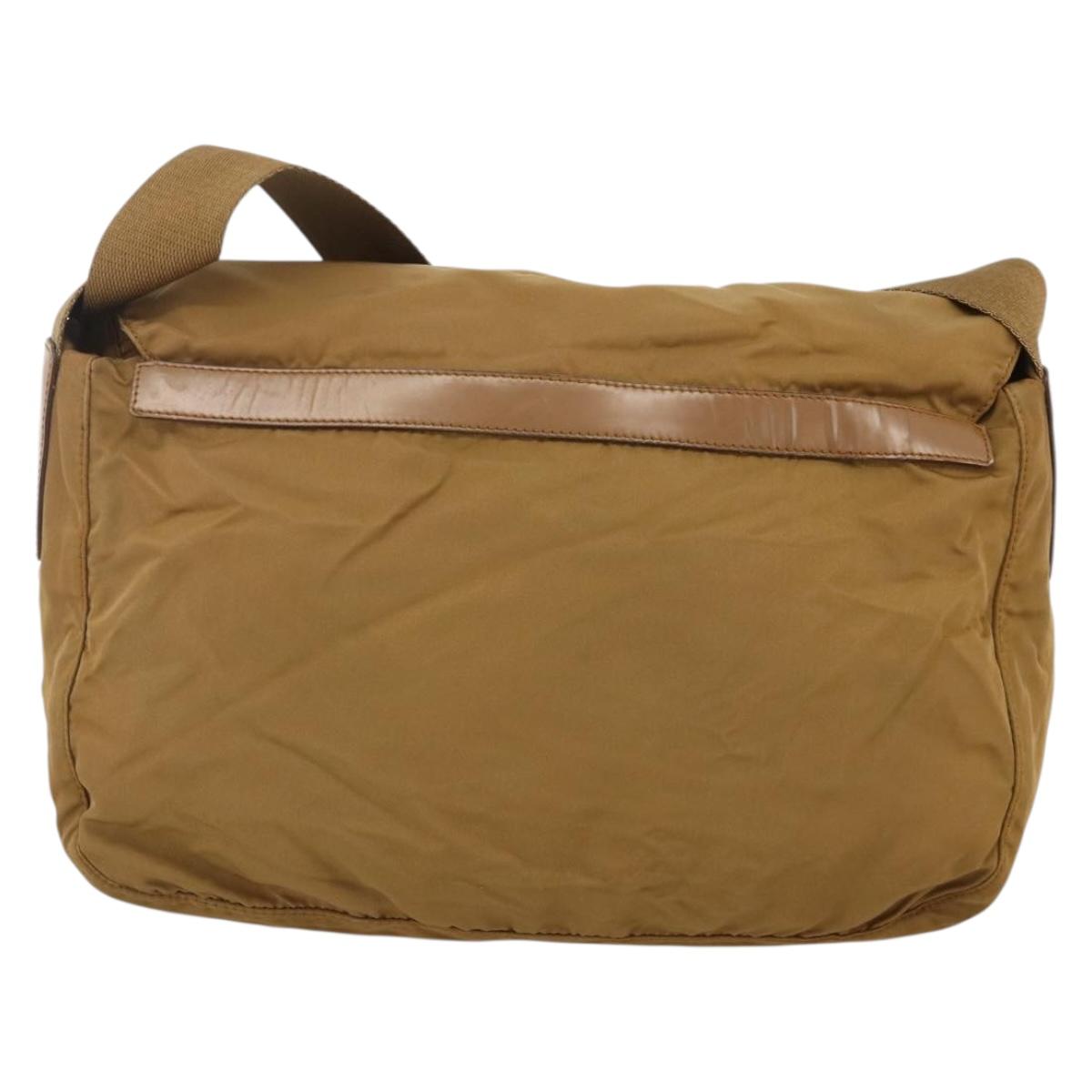PRADA Shoulder Bag Nylon Brown Silver Auth bs34431