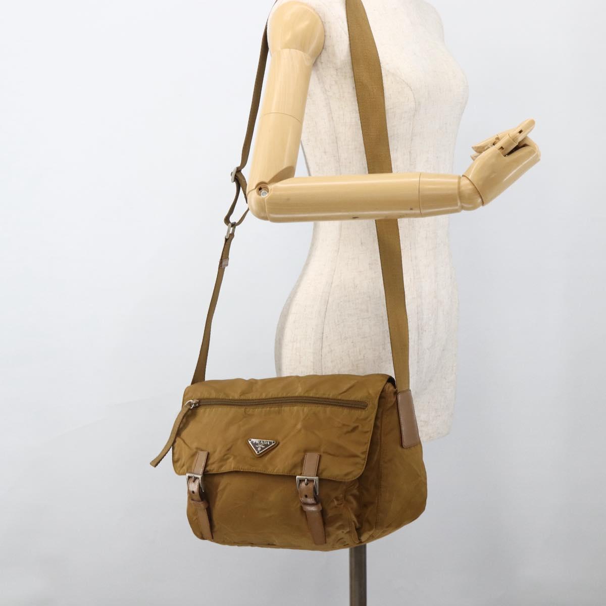 PRADA Shoulder Bag Nylon Brown Silver Auth bs34431