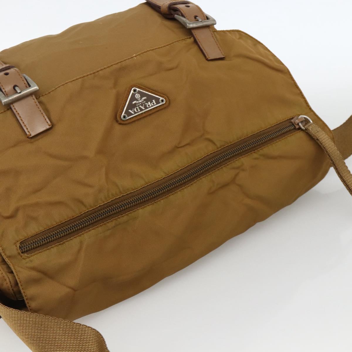 PRADA Shoulder Bag Nylon Brown Silver Auth bs34431