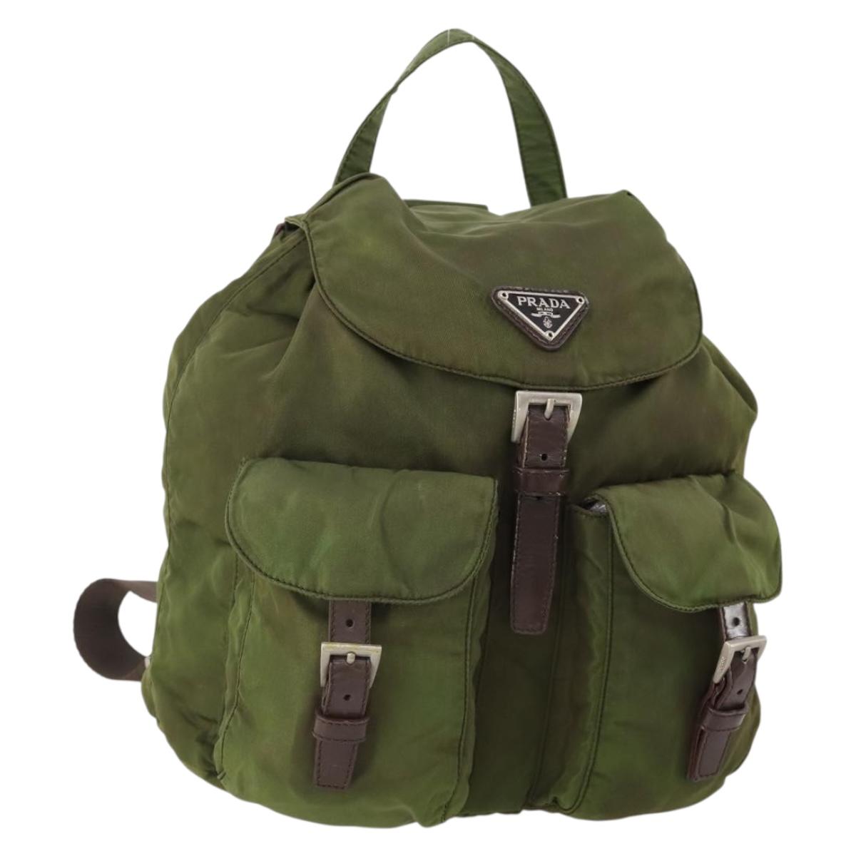 PRADA Backpack Nylon Green Silver Auth bs34433