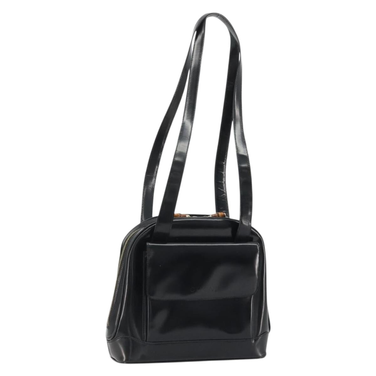 GUCCI Tote Bag Patent leather Black Gold Auth bs34437