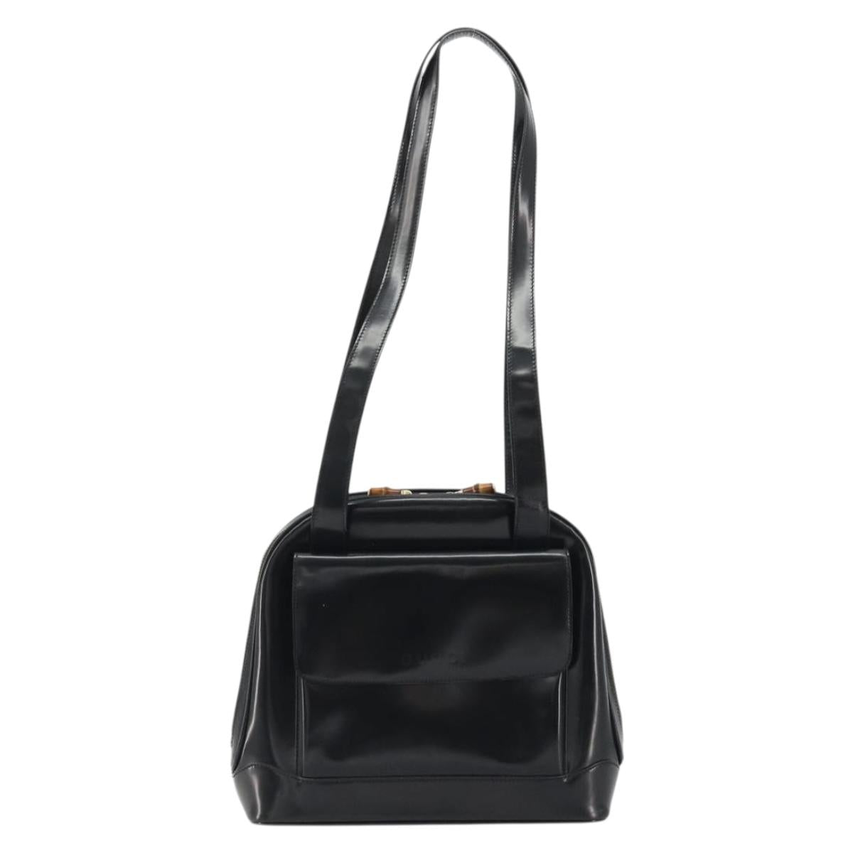 GUCCI Tote Bag Patent leather Black Gold Auth bs34437
