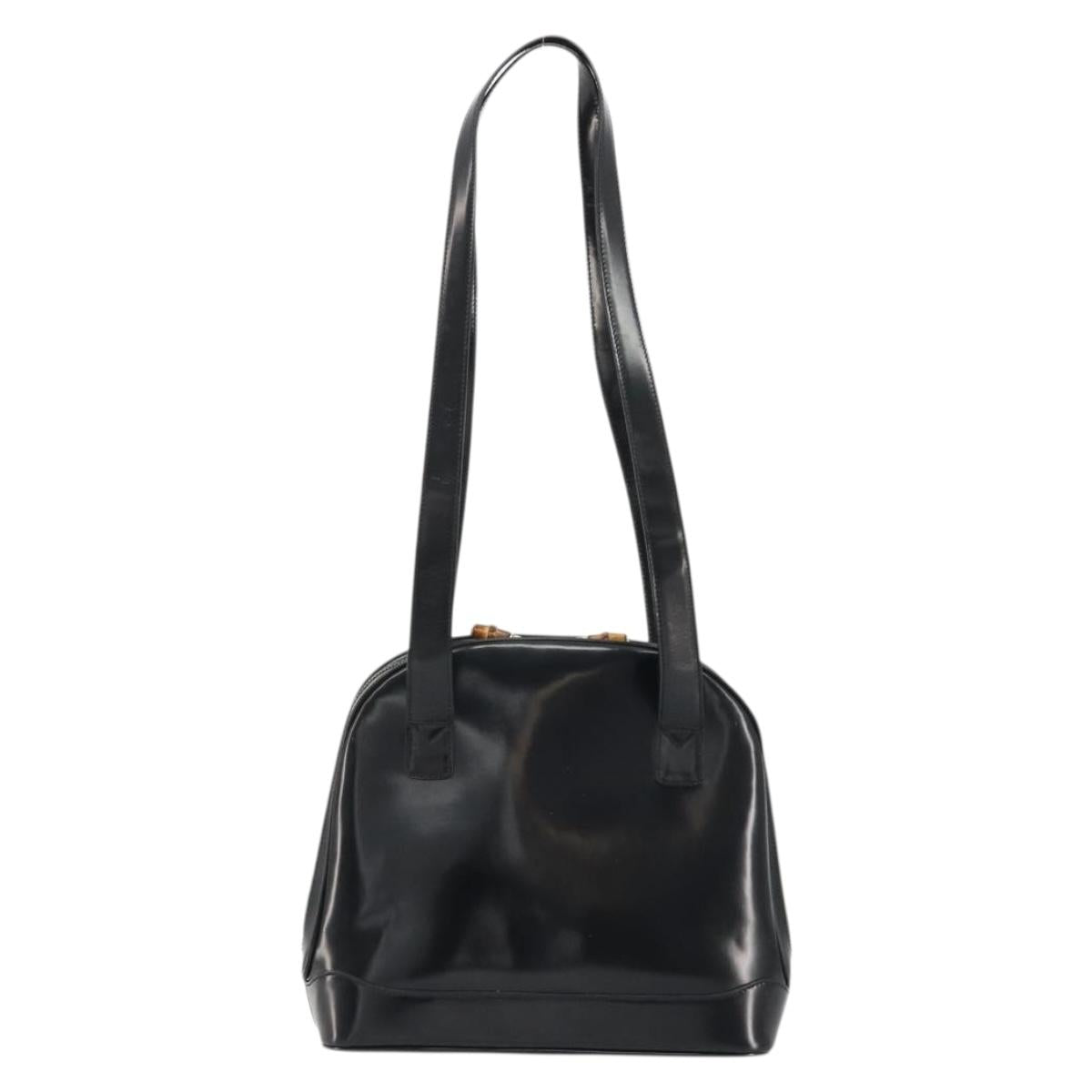 GUCCI Tote Bag Patent leather Black Gold Auth bs34437