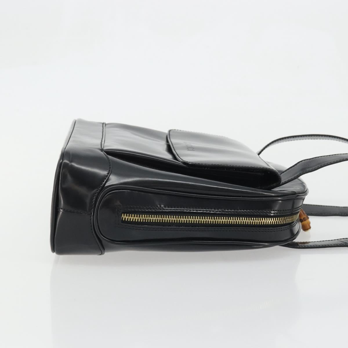 GUCCI Tote Bag Patent leather Black Gold Auth bs34437