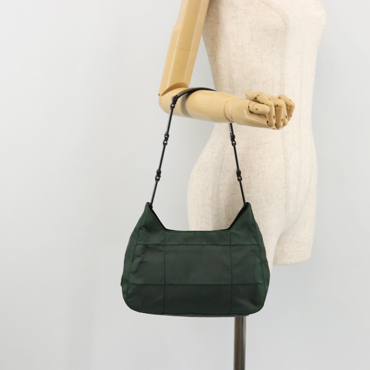 PRADA Shoulder Bag Nylon Green Silver Auth bs34473