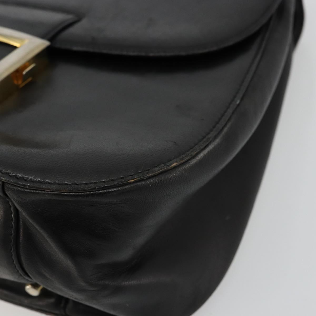 PRADA Hand Bag Leather Black Gold Auth bs34475