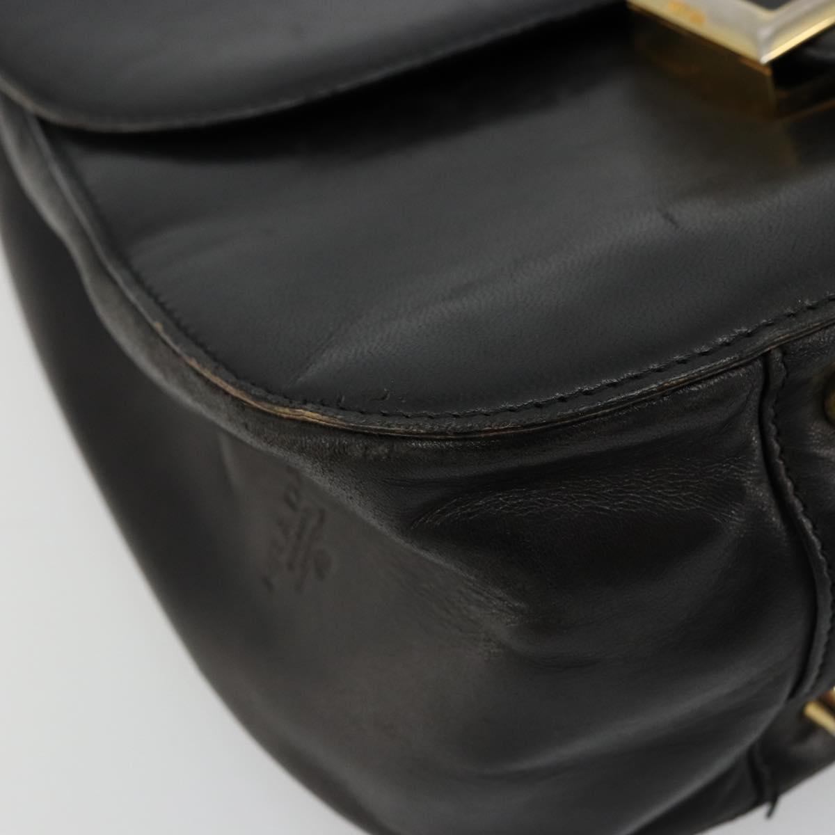 PRADA Hand Bag Leather Black Gold Auth bs34475