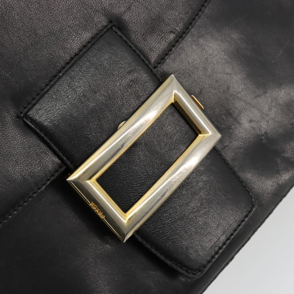 PRADA Hand Bag Leather Black Gold Auth bs34475