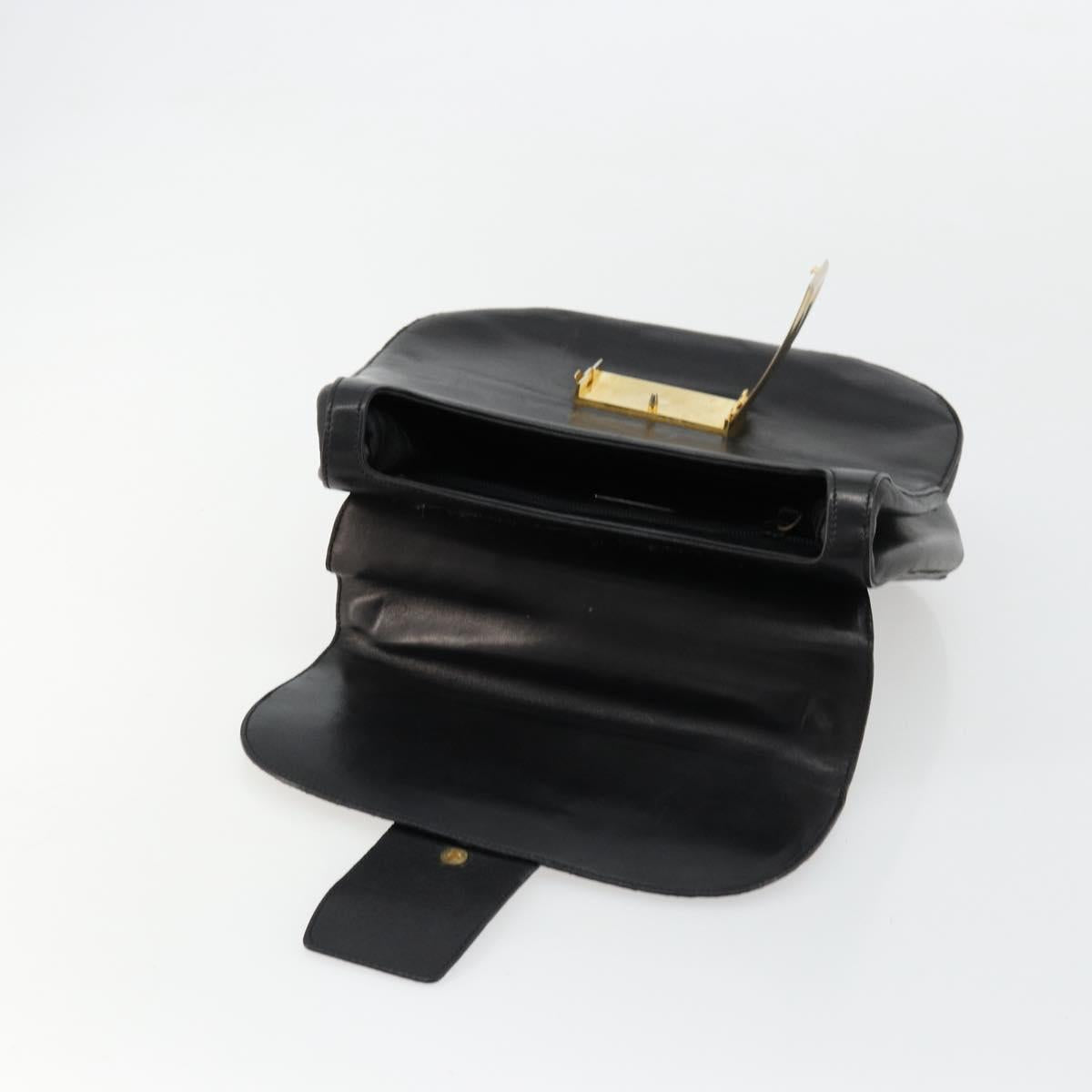 PRADA Hand Bag Leather Black Gold Auth bs34475