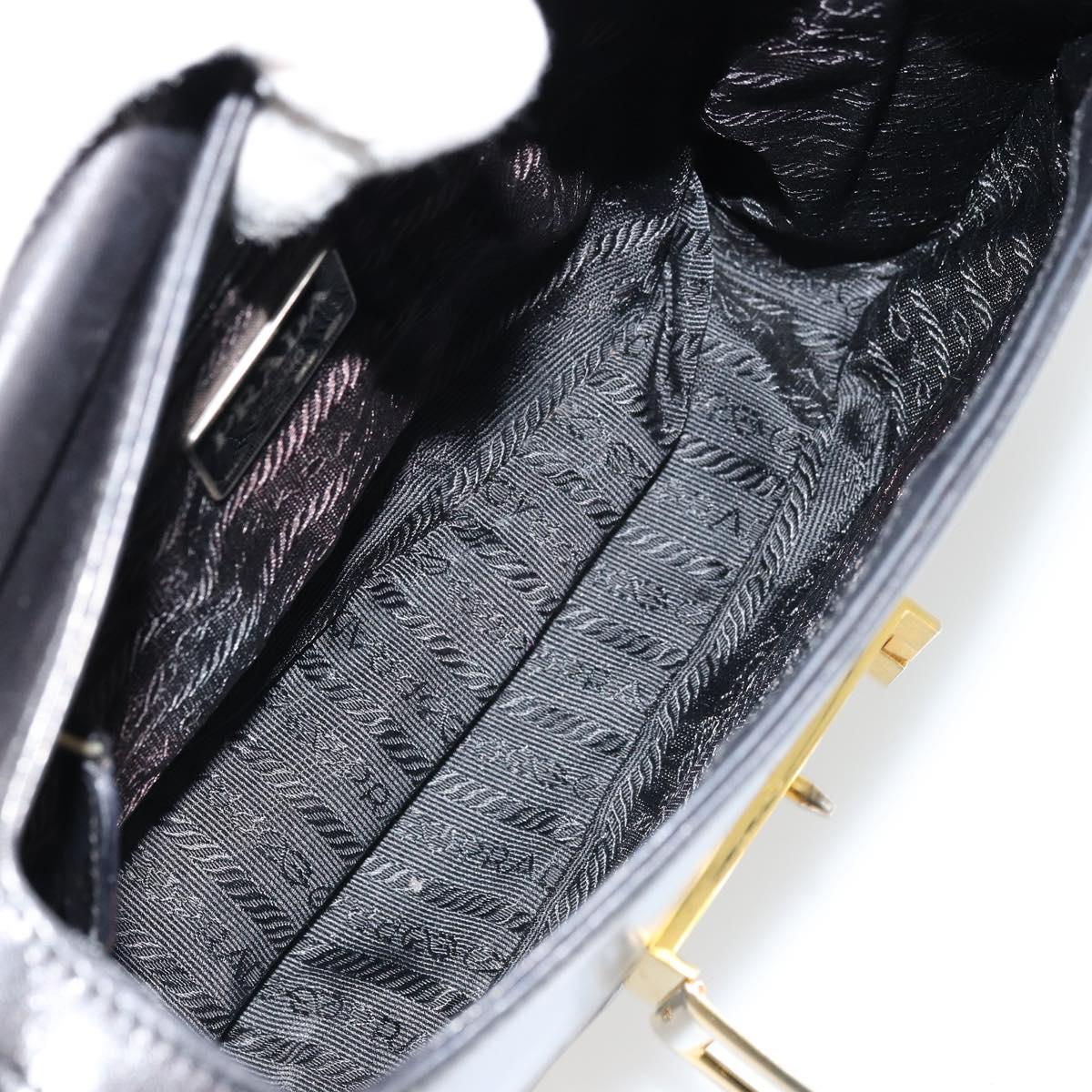 PRADA Hand Bag Leather Black Gold Auth bs34475