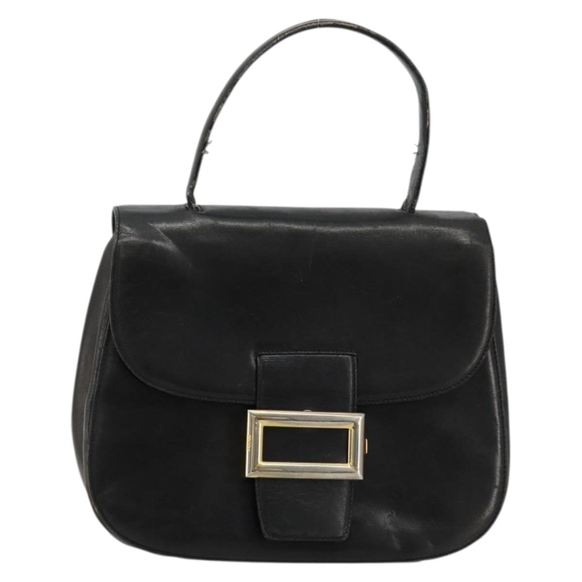 PRADA Hand Bag Leather Black Gold Auth bs34475