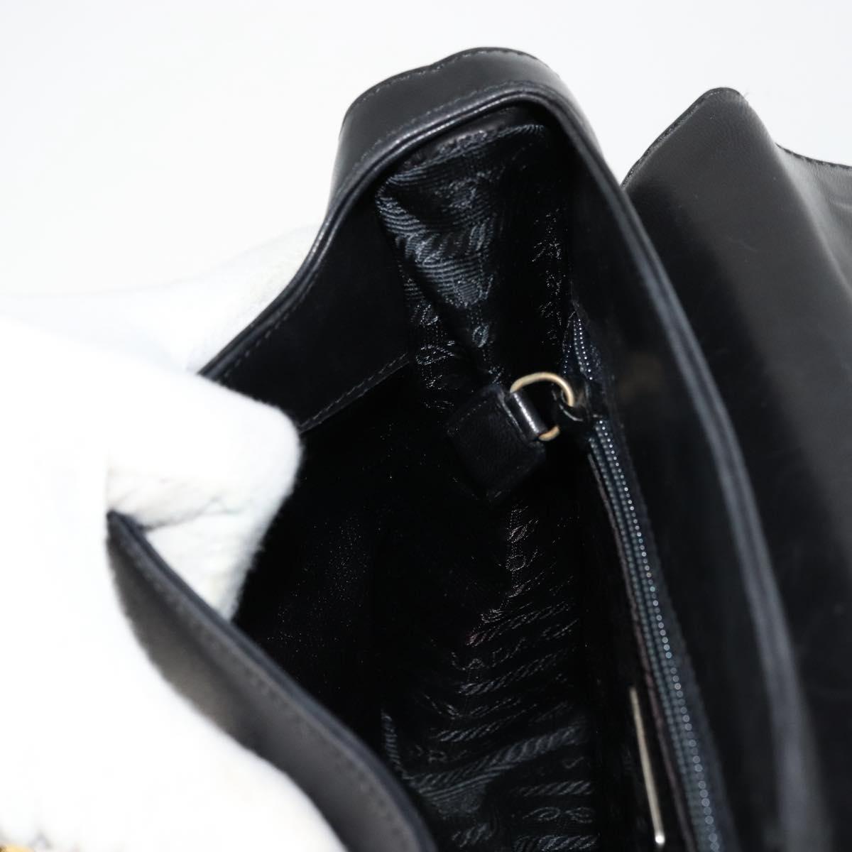 PRADA Hand Bag Leather Black Gold Auth bs34475