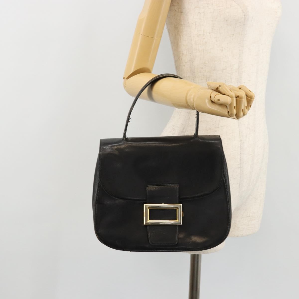 PRADA Hand Bag Leather Black Gold Auth bs34475
