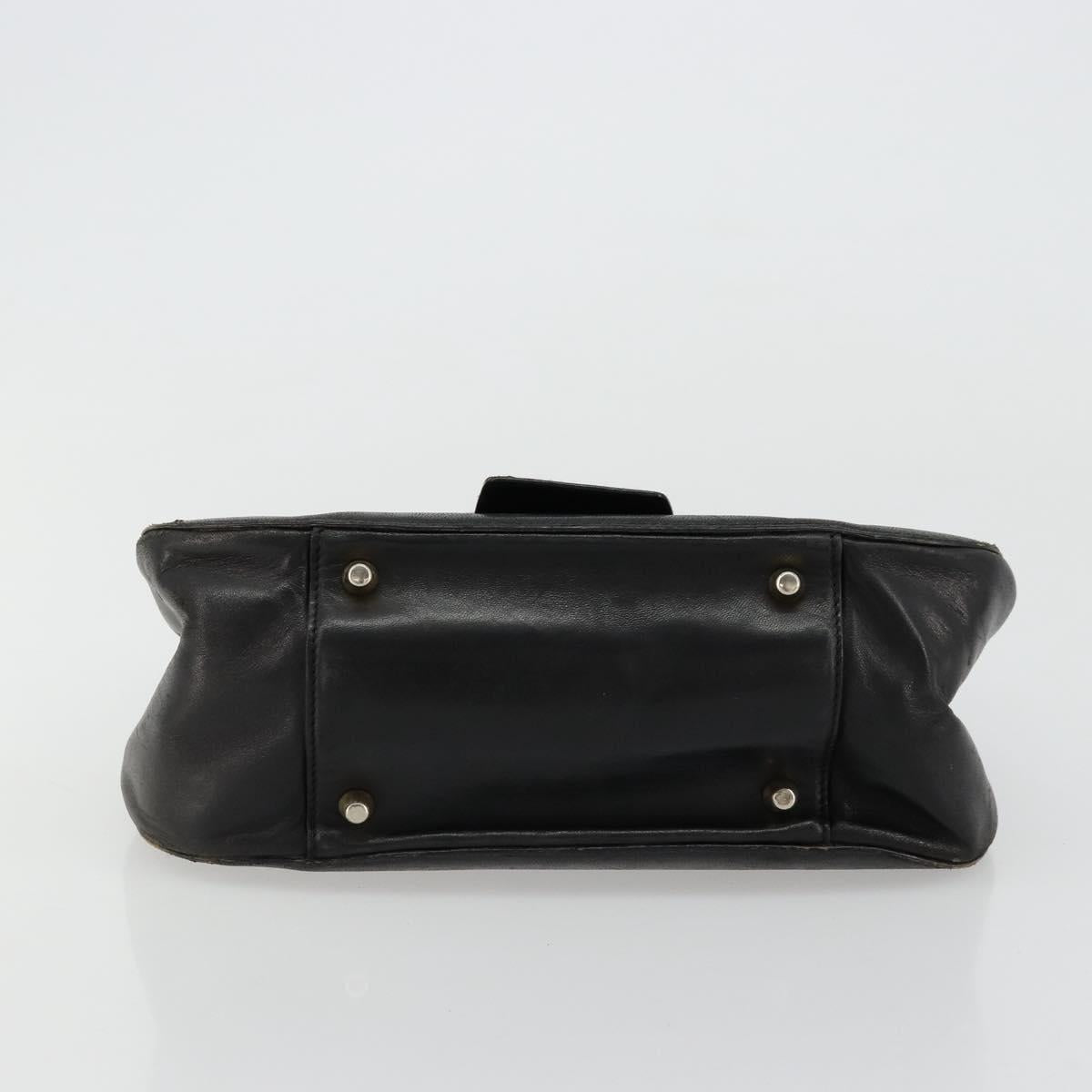 PRADA Hand Bag Leather Black Gold Auth bs34475