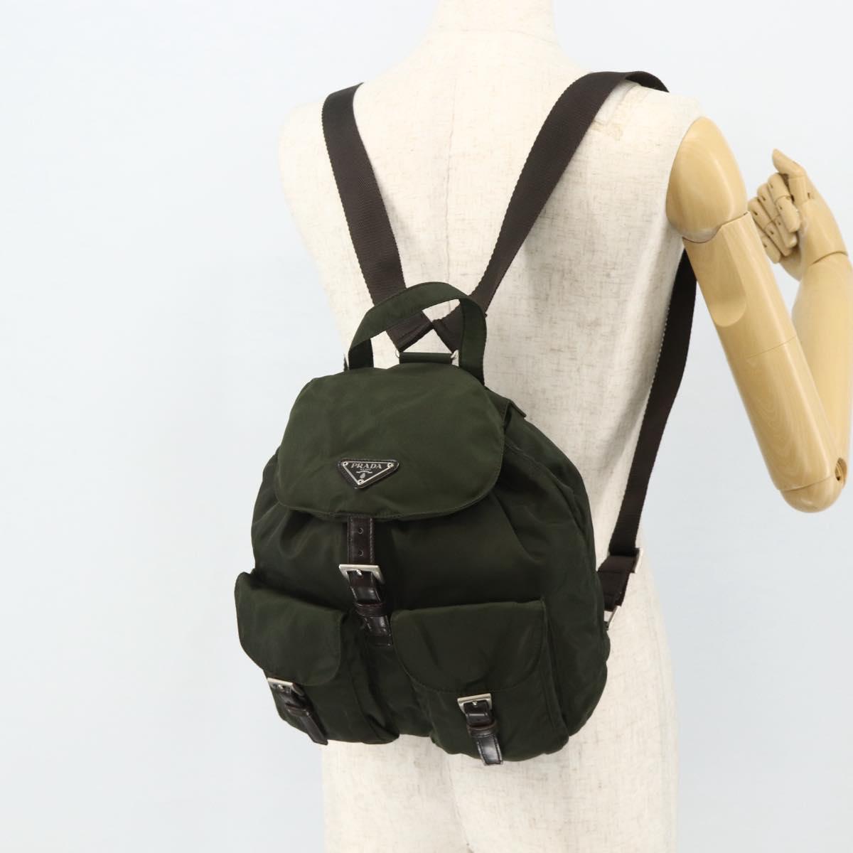 PRADA Backpack Nylon Khaki Silver Auth bs34477