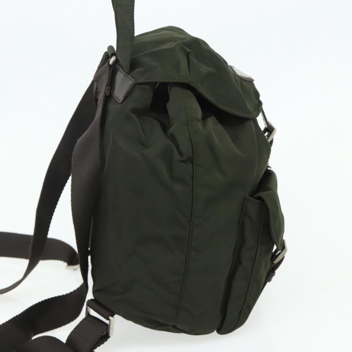 PRADA Backpack Nylon Khaki Silver Auth bs34477