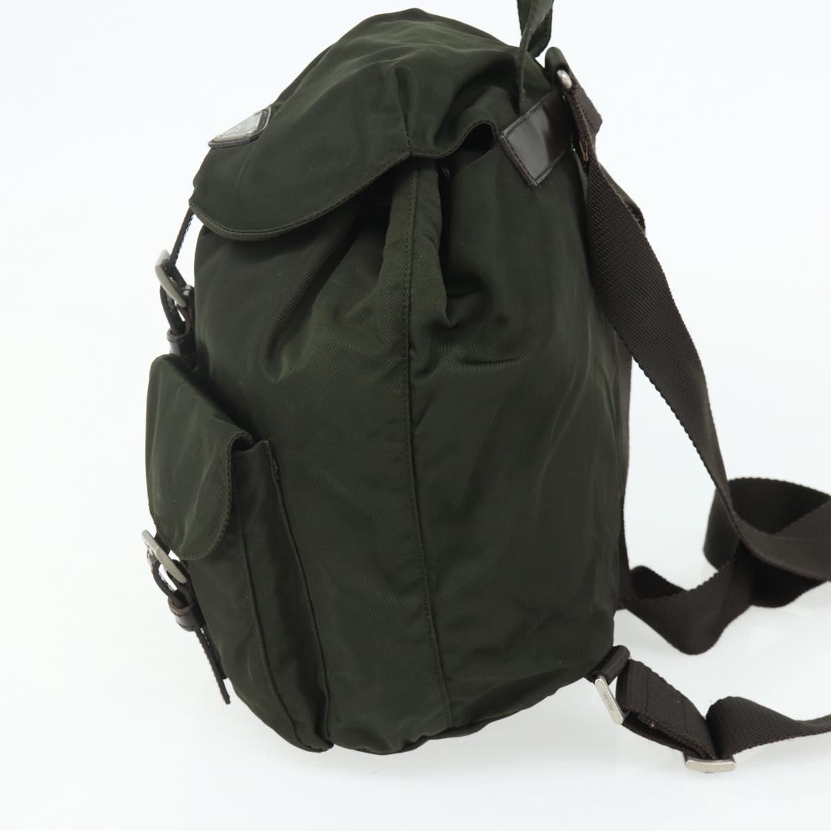PRADA Backpack Nylon Khaki Silver Auth bs34477