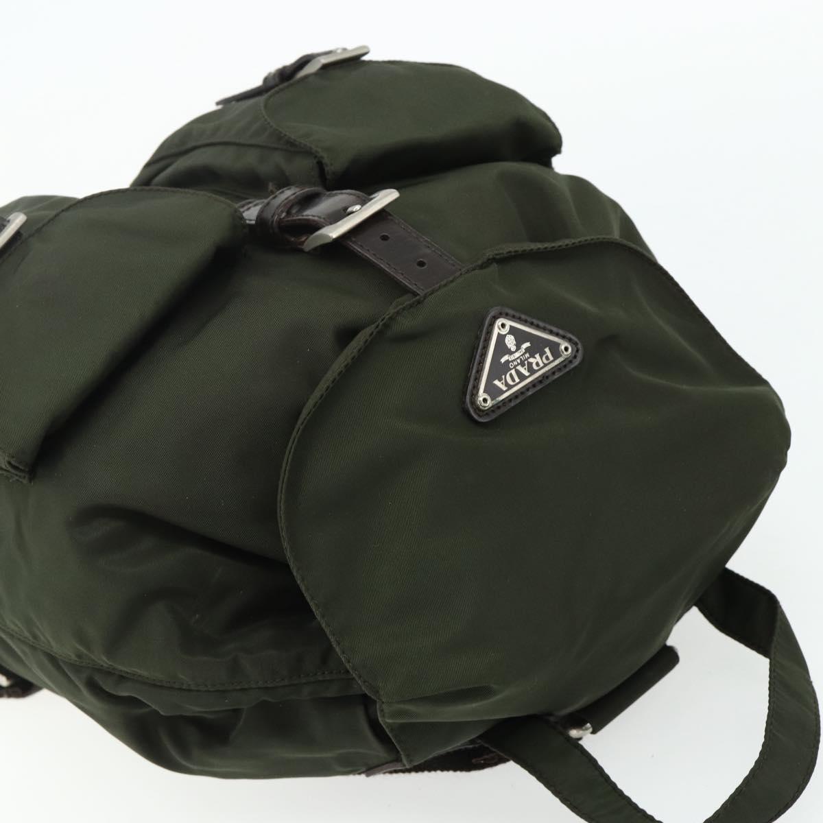 PRADA Backpack Nylon Khaki Silver Auth bs34477