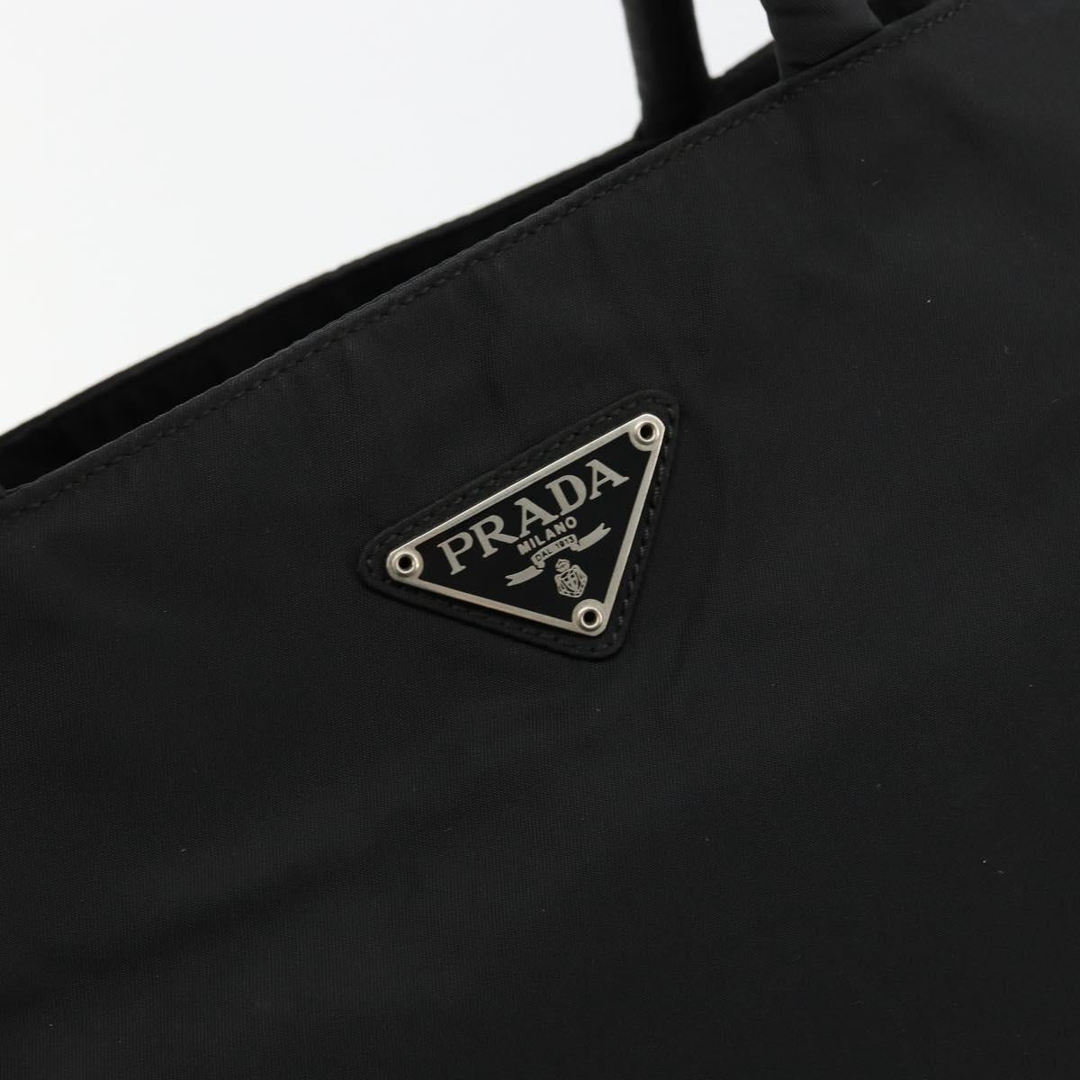 PRADA Hand Bag Nylon Black Silver Auth bs34479