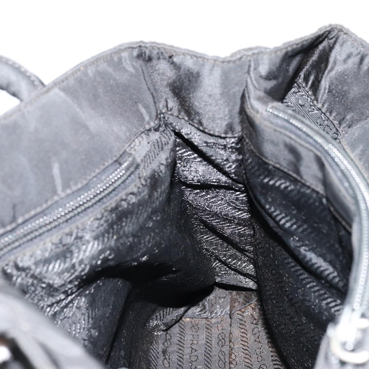 PRADA Hand Bag Nylon Black Silver Auth bs34479