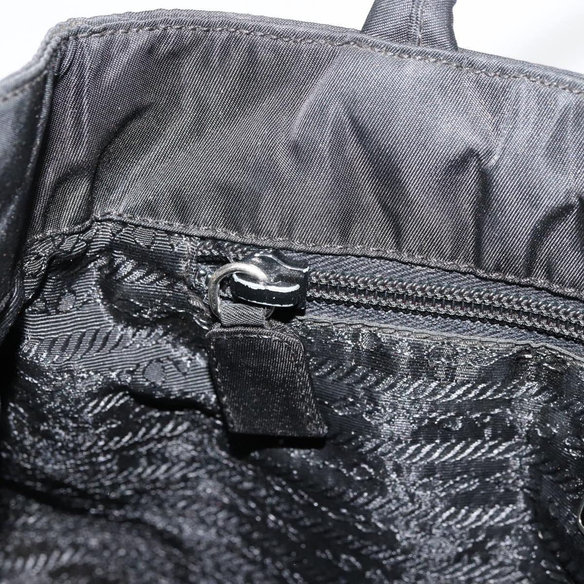 PRADA Hand Bag Nylon Black Silver Auth bs34479