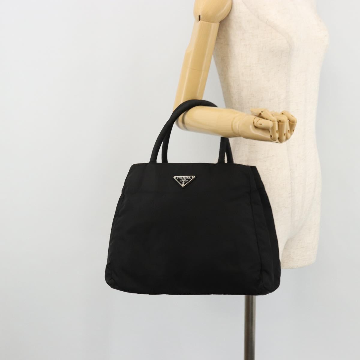 PRADA Hand Bag Nylon Black Silver Auth bs34479