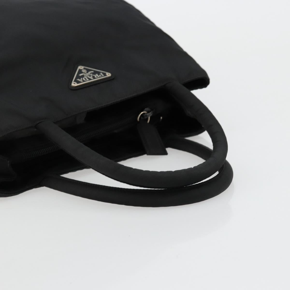 PRADA Hand Bag Nylon Black Silver Auth bs34479