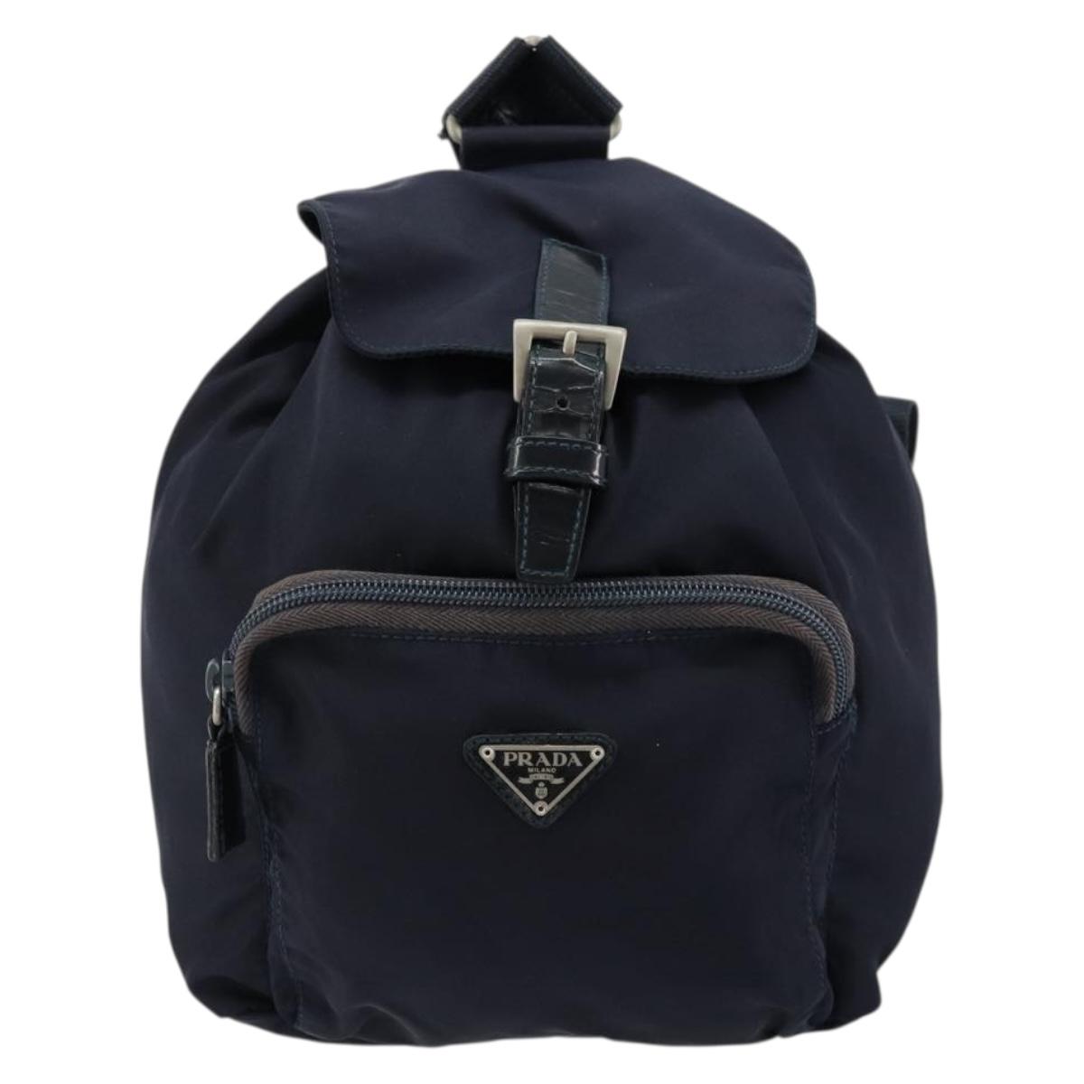 PRADA Backpack Nylon Navy Silver Auth bs34480
