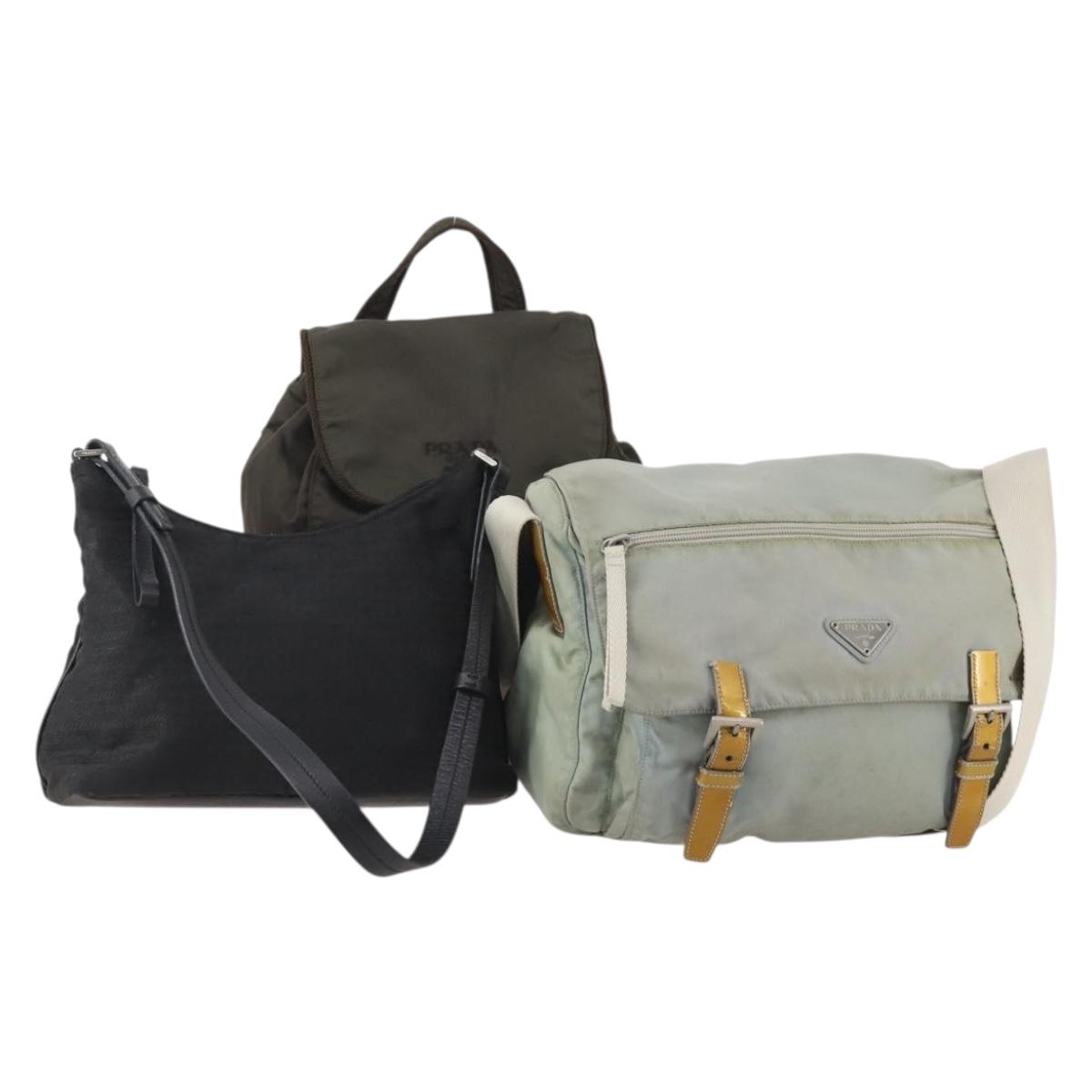 PRADA Shoulder Bag Nylon 3 Set Light Blue Khaki Black Auth bs34483