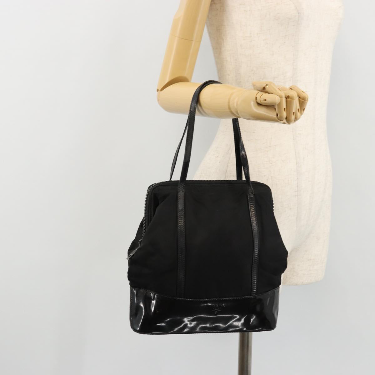 PRADA Hand Bag Nylon Black Silver Auth bs34484