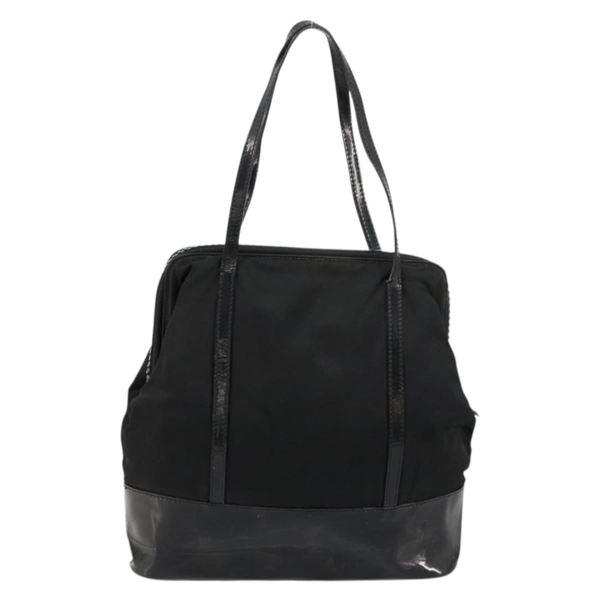 PRADA Hand Bag Nylon Black Silver Auth bs34484