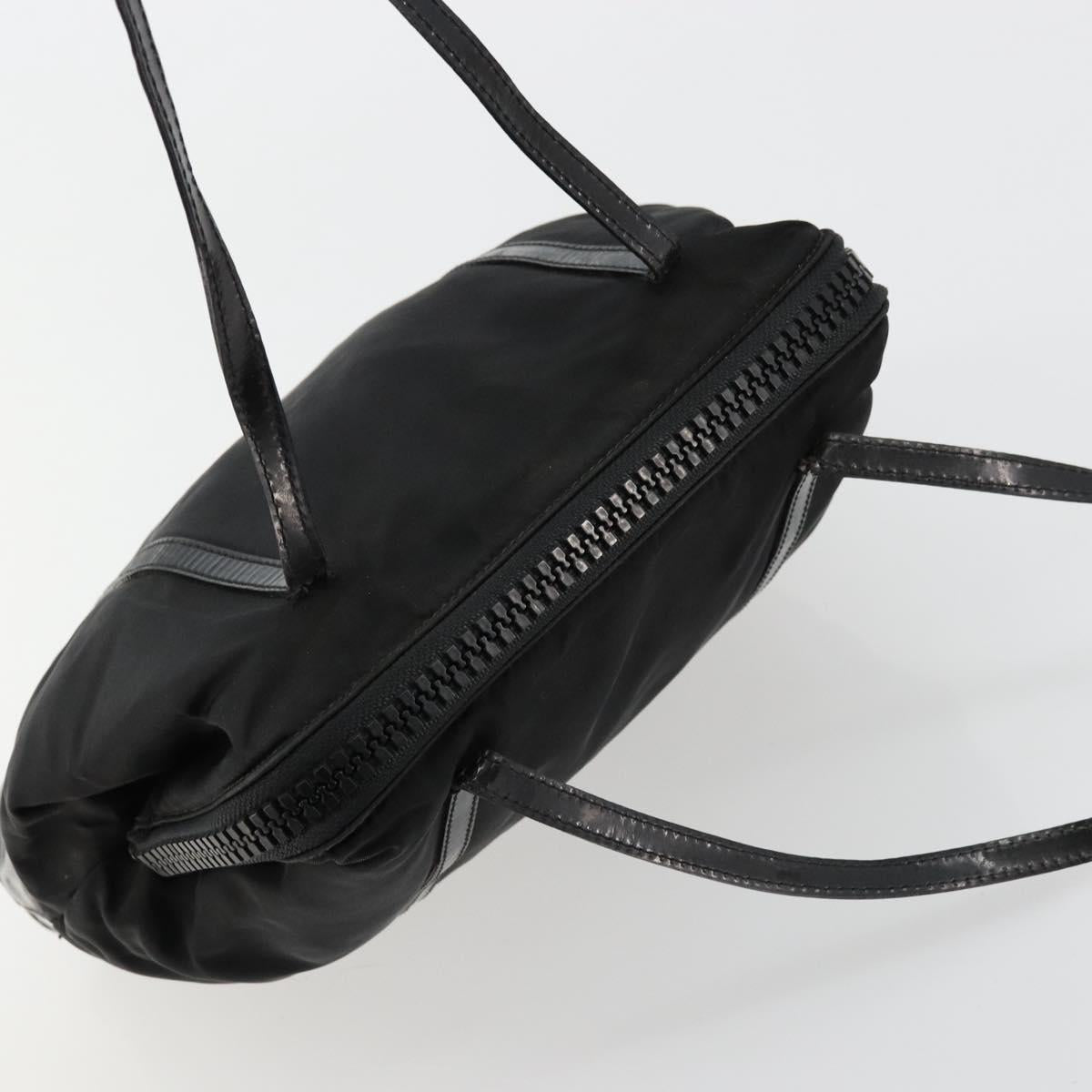 PRADA Hand Bag Nylon Black Silver Auth bs34484
