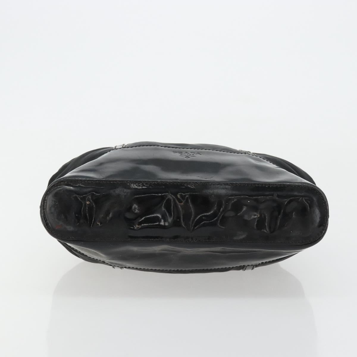 PRADA Hand Bag Nylon Black Silver Auth bs34484